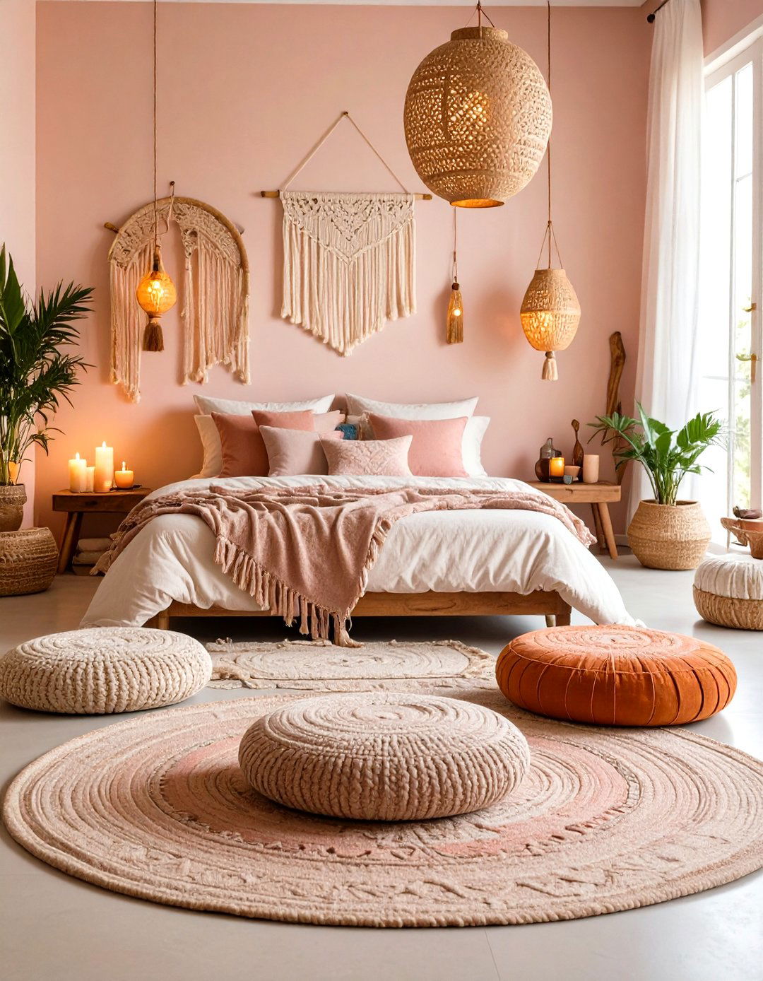 Soft Pink Boho Bedroom with Meditation Corner - 20 Pink Boho Bedroom Ideas