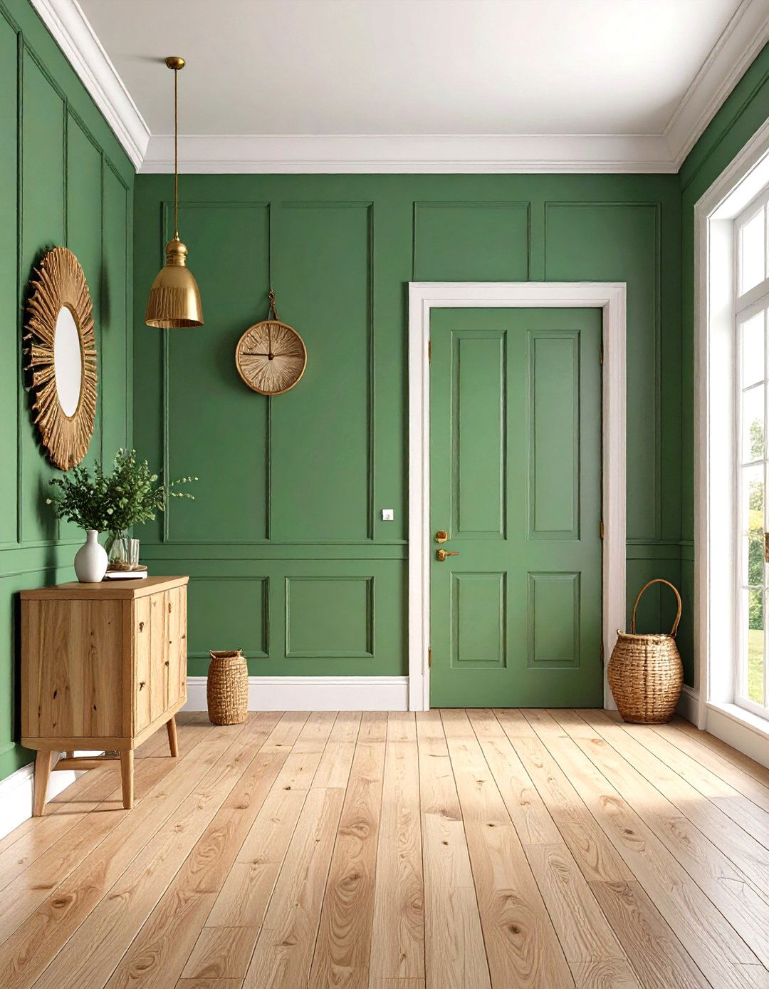 Soft Sage Walls with Light Oak Floors - 20 Floor and Wall Color Ideas