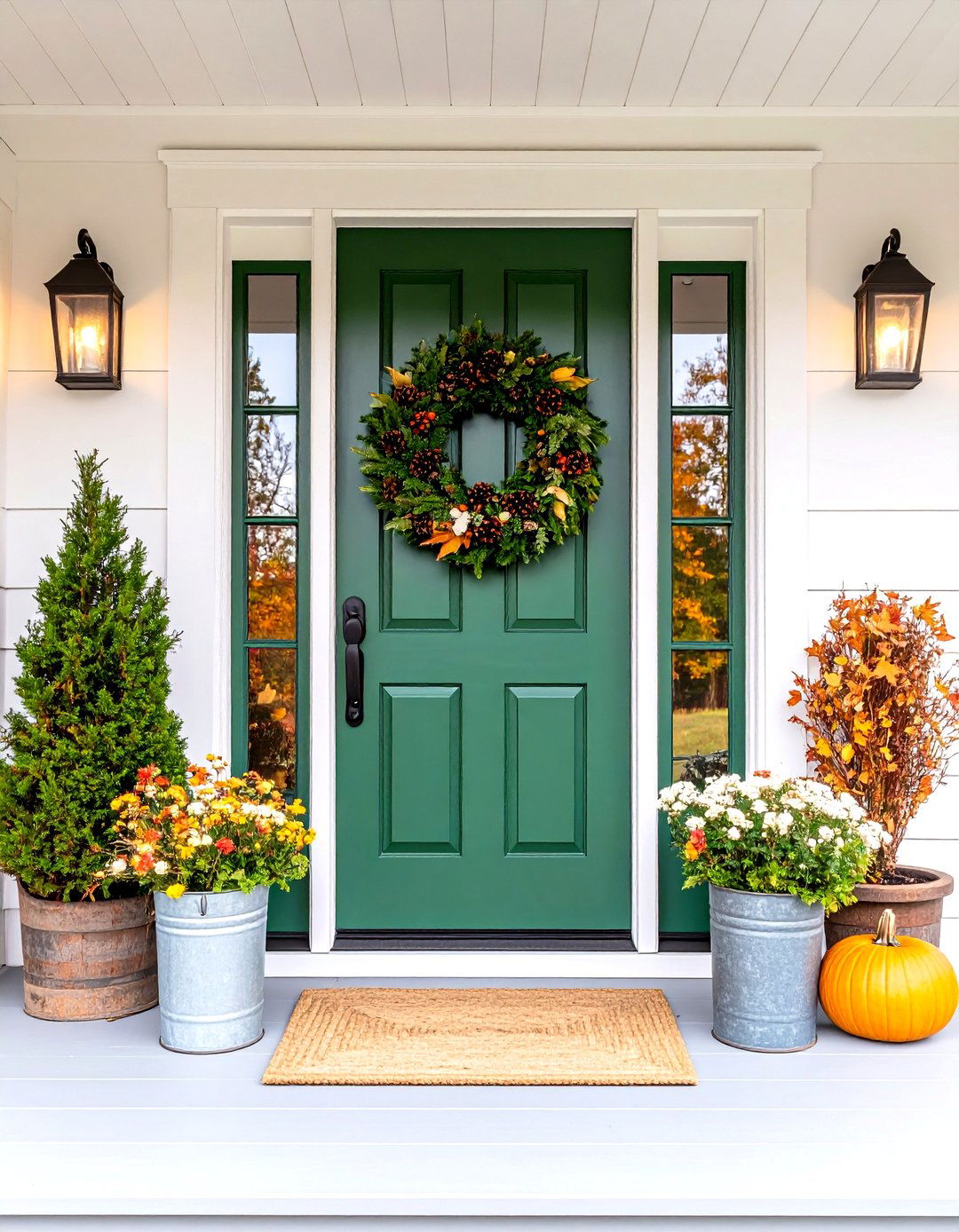 Soft Satin Farmhouse Welcome - 20 Emerald Green Front Door Ideas