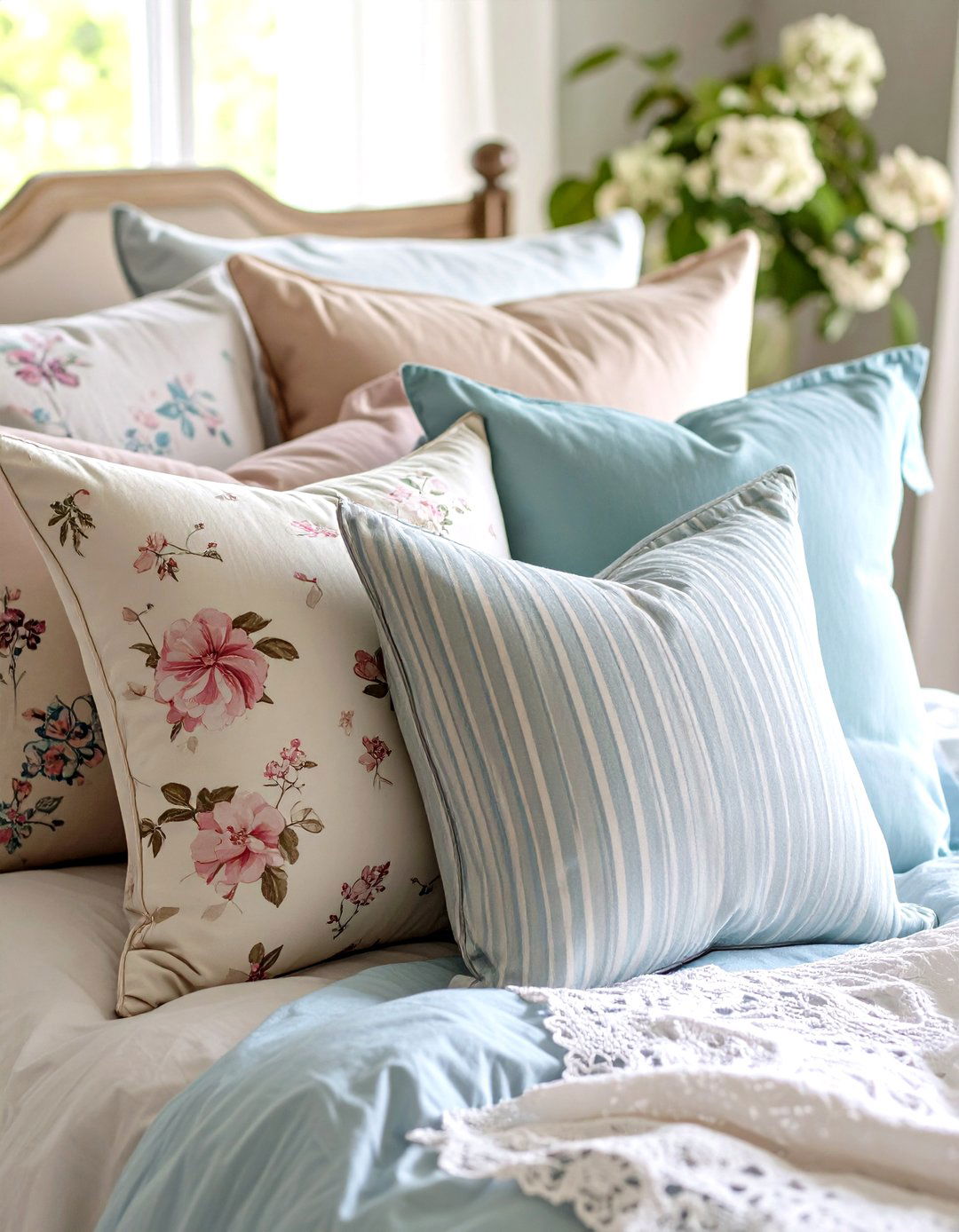 Soft Throw Pillows - 20 Shabby Chic Bedroom Ideas