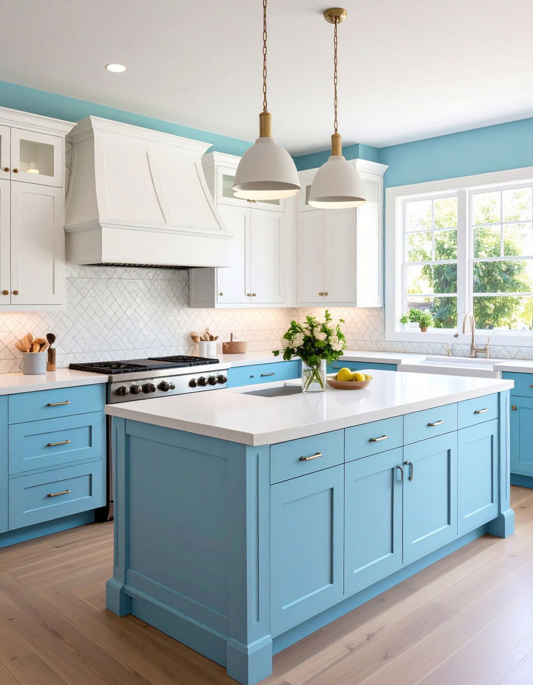 Soft and Sweet Baby Blue Compact Kitchen - 20 Blue and White Kitchen Ideas