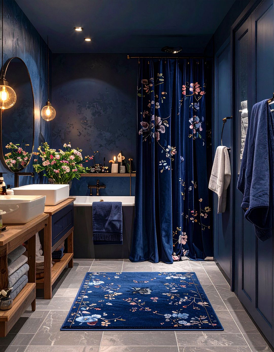 Soften the Look with Dark Floral Accents - 20 Gothic Bathroom Ideas