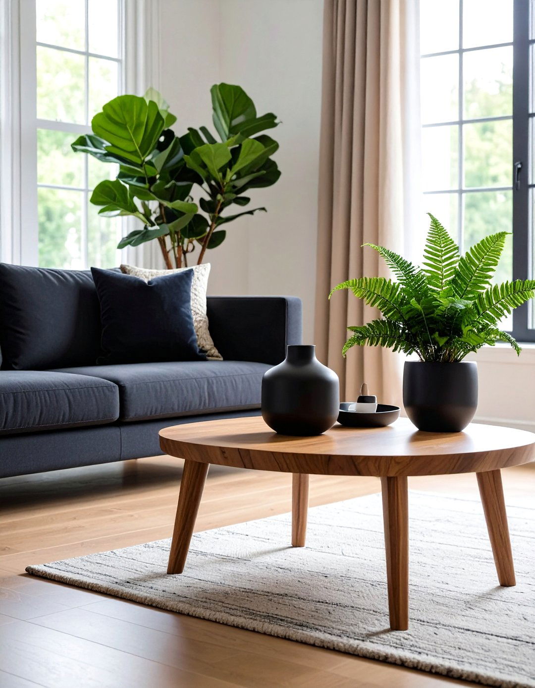 Soften the Scheme with Indoor Greenery - 20 Black and Brown Living Room Ideas