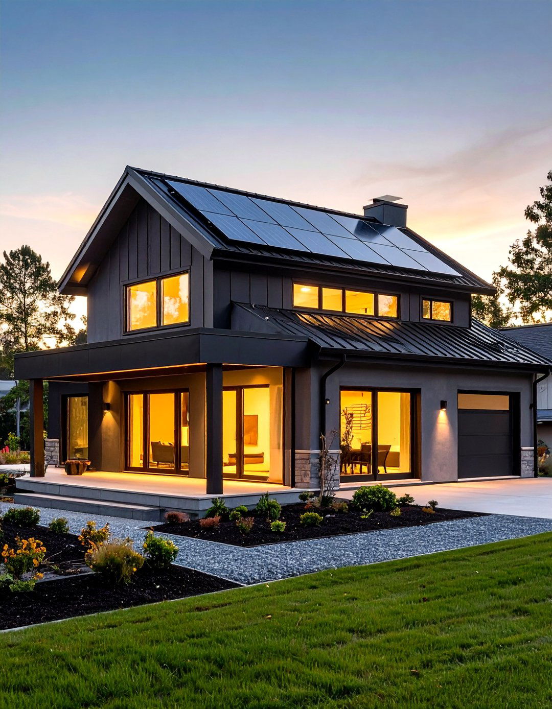 Solar Friendly Black Stucco Roofline Integration - 20 Black Stucco House Ideas