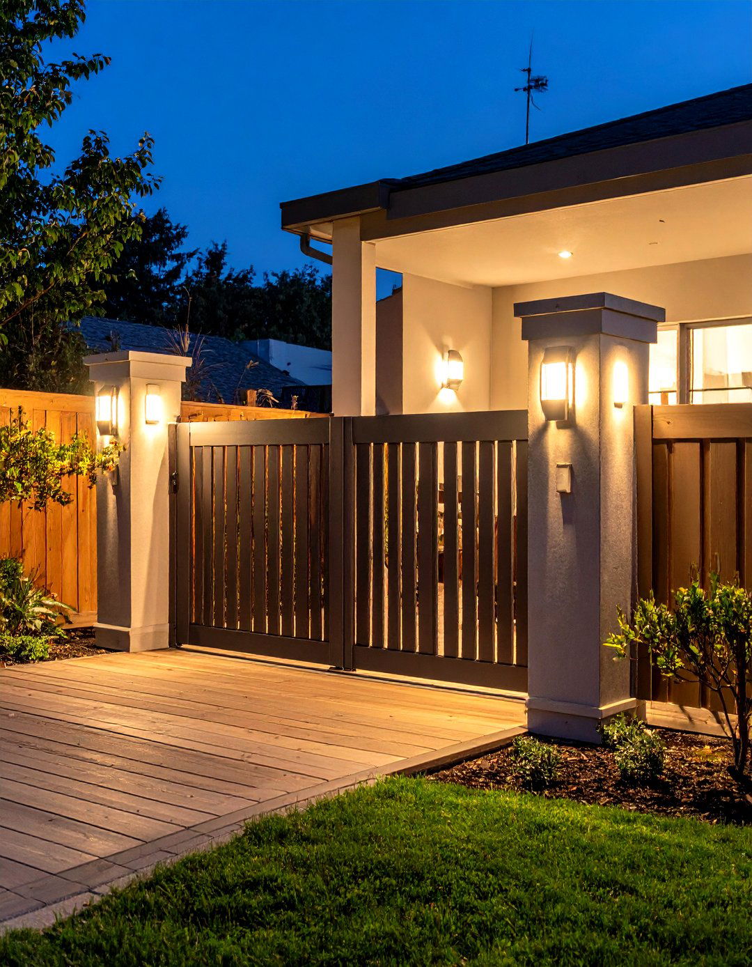Solar Lit Deck Gate Extends Evening Safety - 20 Deck Gate Ideas