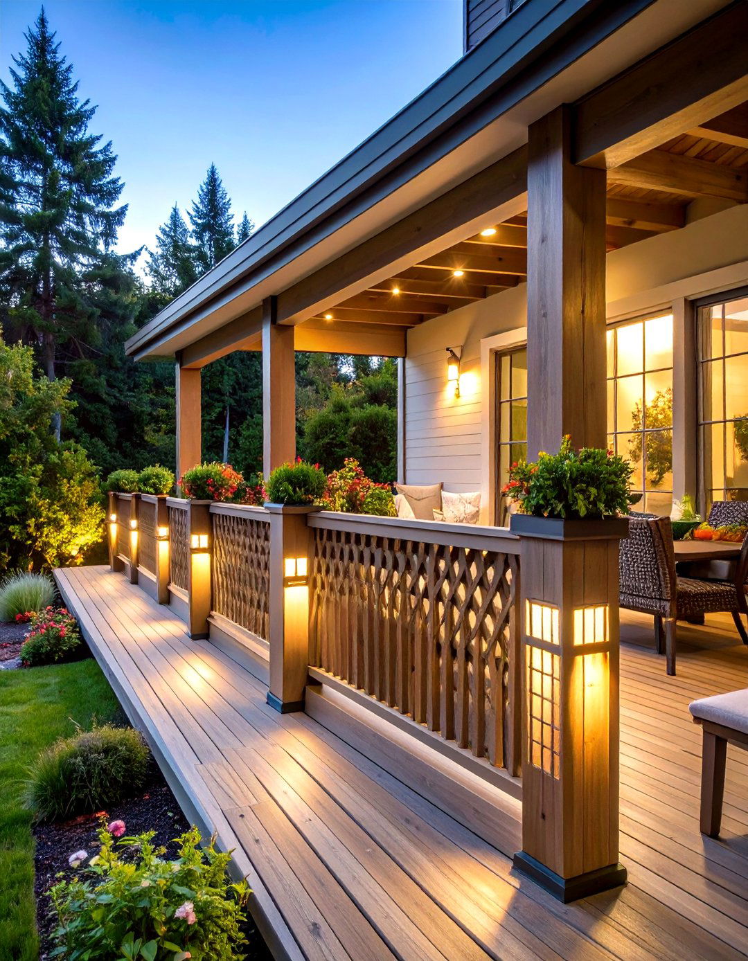 Solar Lit Deck Lattice Posts for Eco Friendly Ambiance - 20 Deck Lattice Ideas