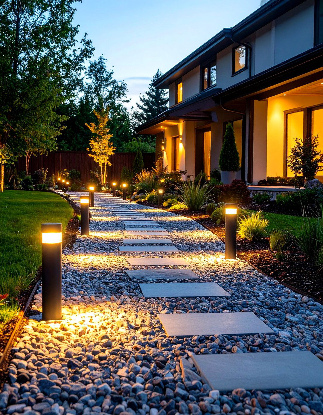 Solar Lit Gravel Driveway Glow - 20 Gravel Driveway Ideas