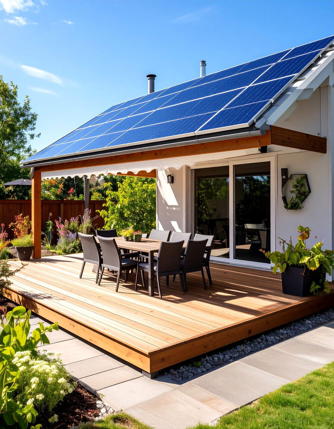 Solar Panel Integrated Deck Awning for Power Generation - 20 Deck Awning Ideas