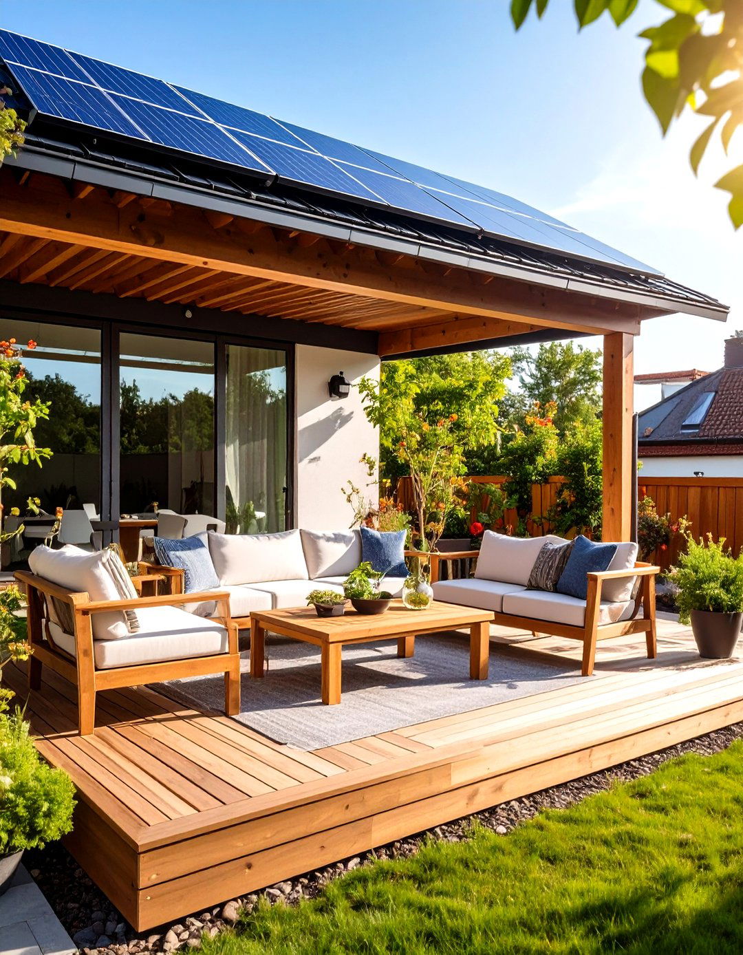 Solar Powered Covered Patio with Integrated Technology - 20 Covered Patio Ideas