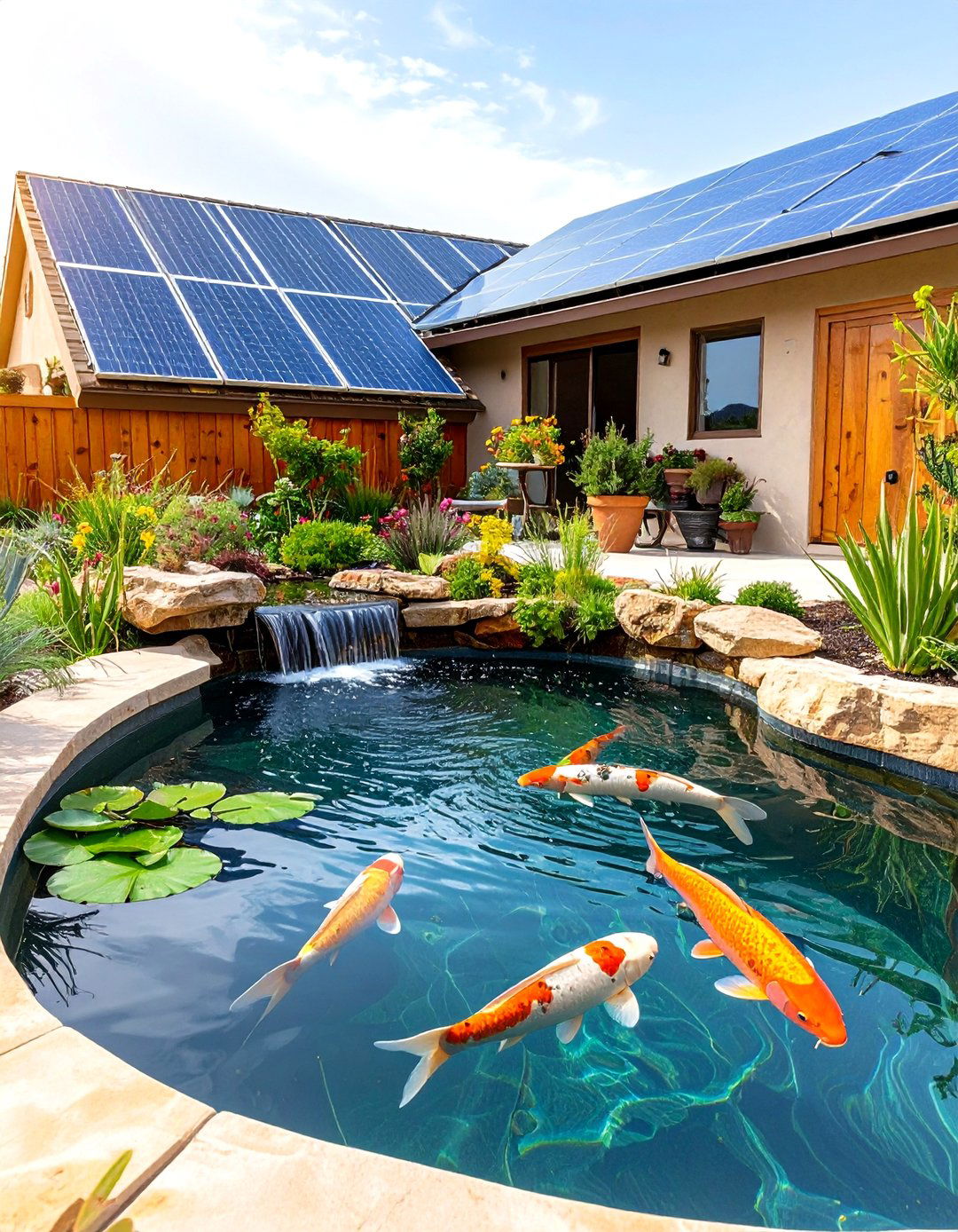 Solar Powered Eco Friendly Koi Pond - 20 Koi Pond Ideas