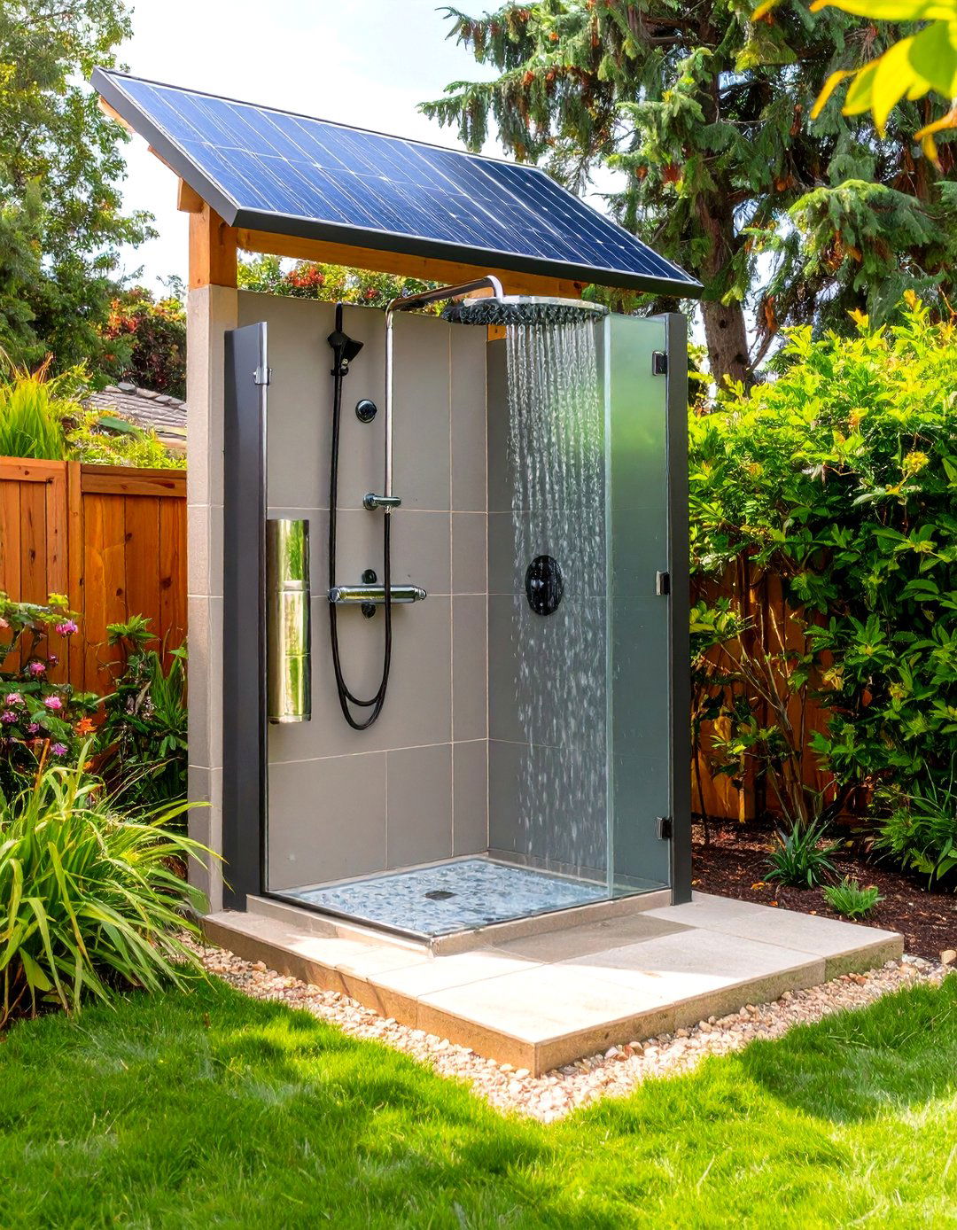 Solar Powered Eco Friendly Outdoor Shower - 20 Outdoor Shower Ideas