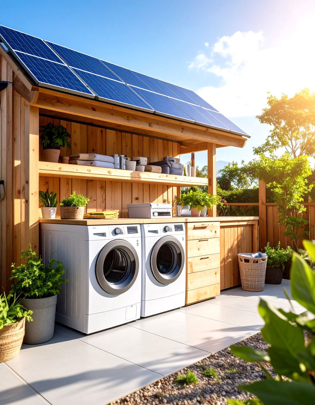 Solar Powered Eco Outdoor Laundry Area Design - 20 Outdoor Laundry Area Design Ideas