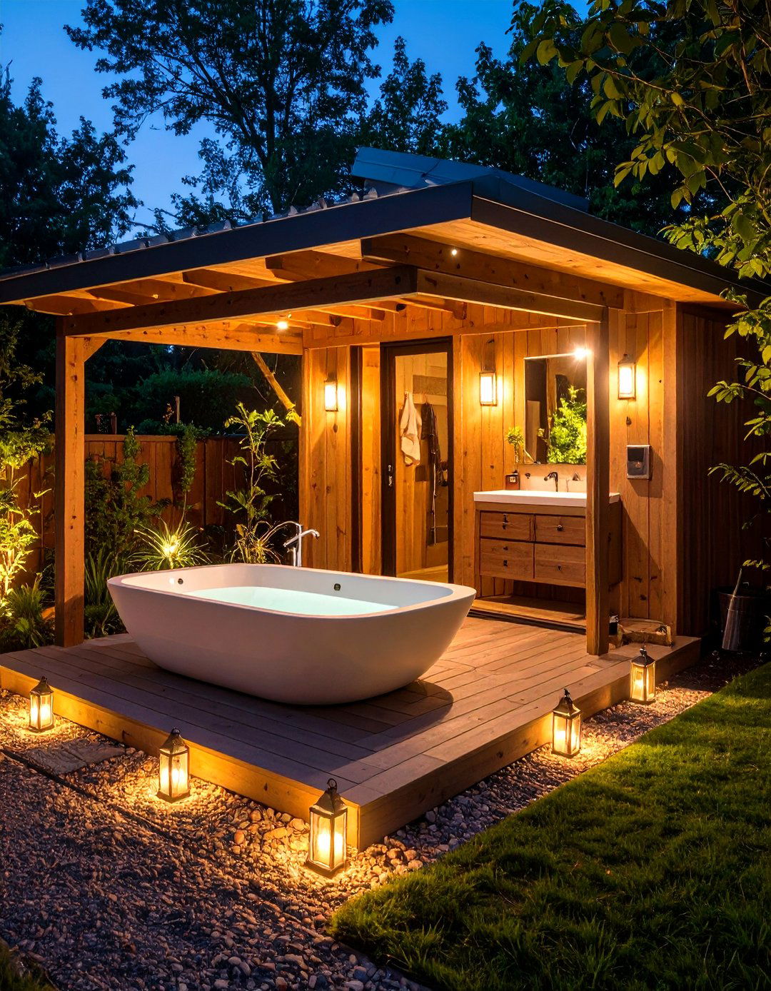Solar Powered Illumination - 20 Rustic Outdoor Bathroom Ideas
