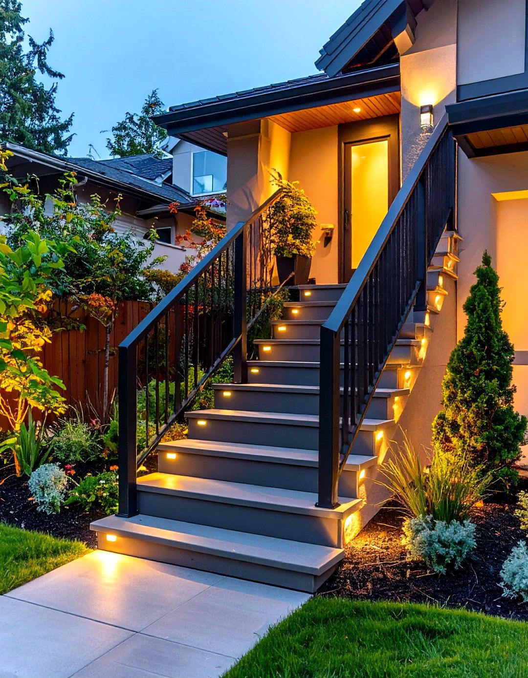 Solar Powered Lighted Front Steps - 20 Front Step Ideas