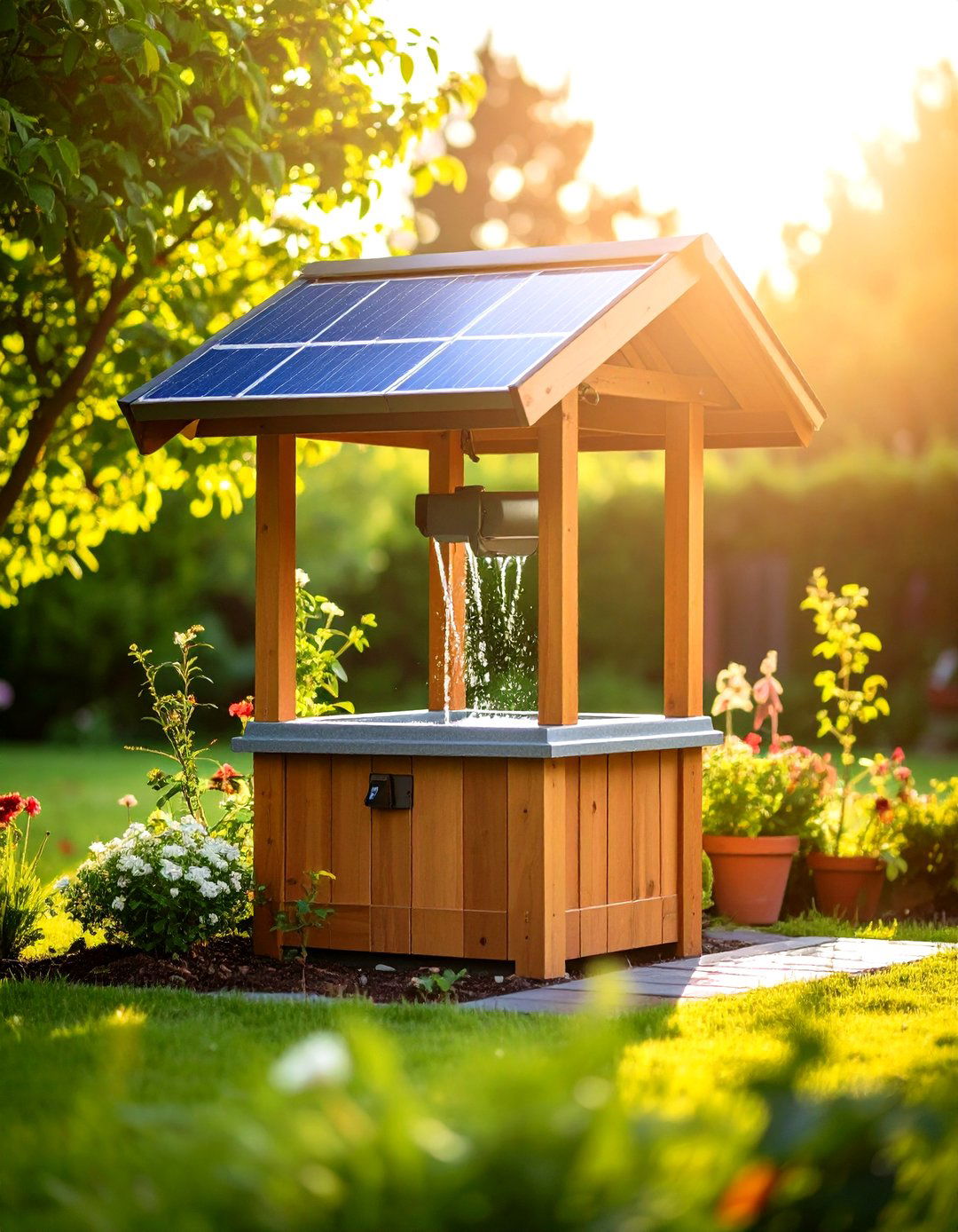 Solar Powered Outdoor Wishing Well Fountain System - 20 Outdoor Wishing Well Garden Ideas
