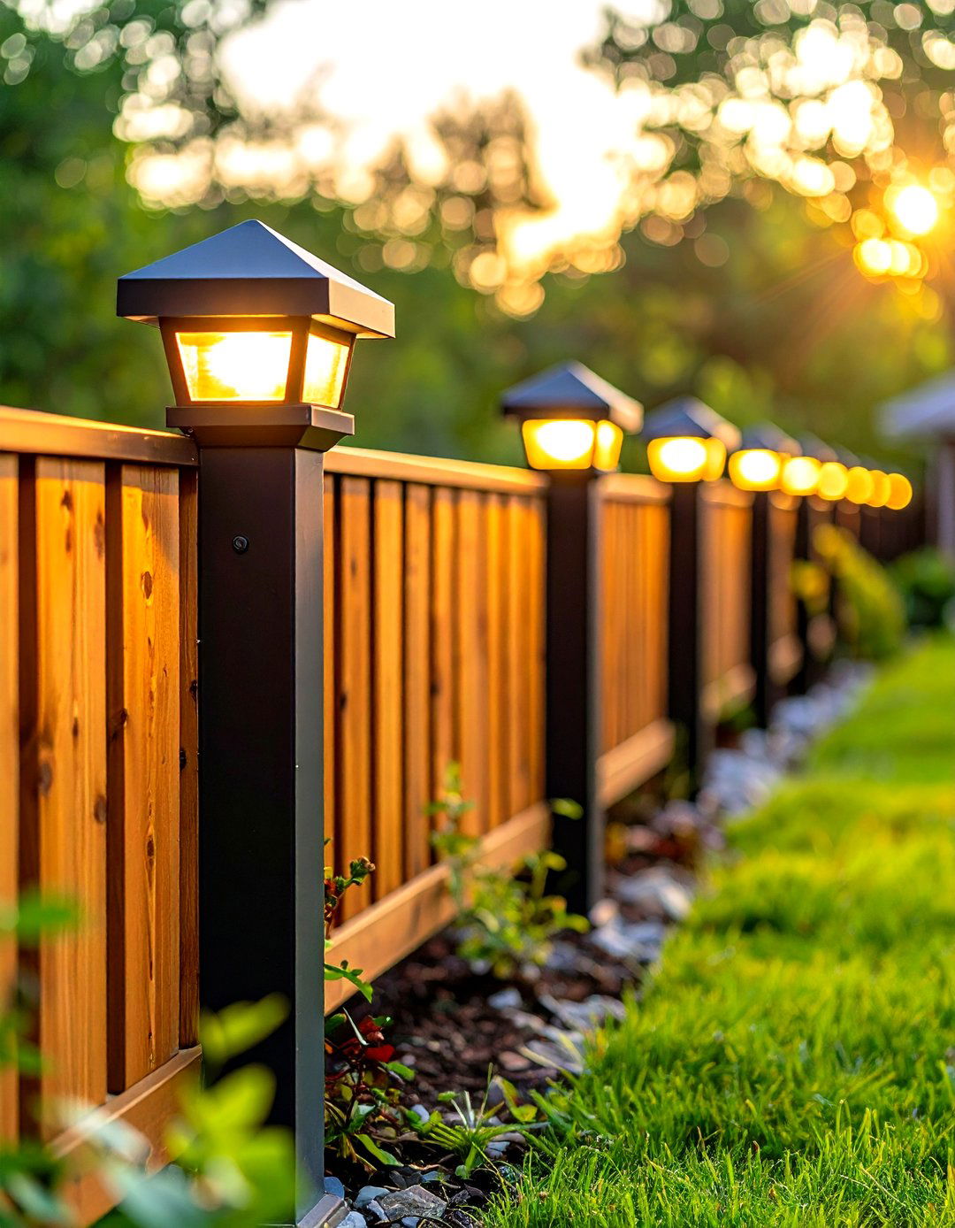 Solar Powered Post Cap Lights - 20 Split Rail Fence Ideas