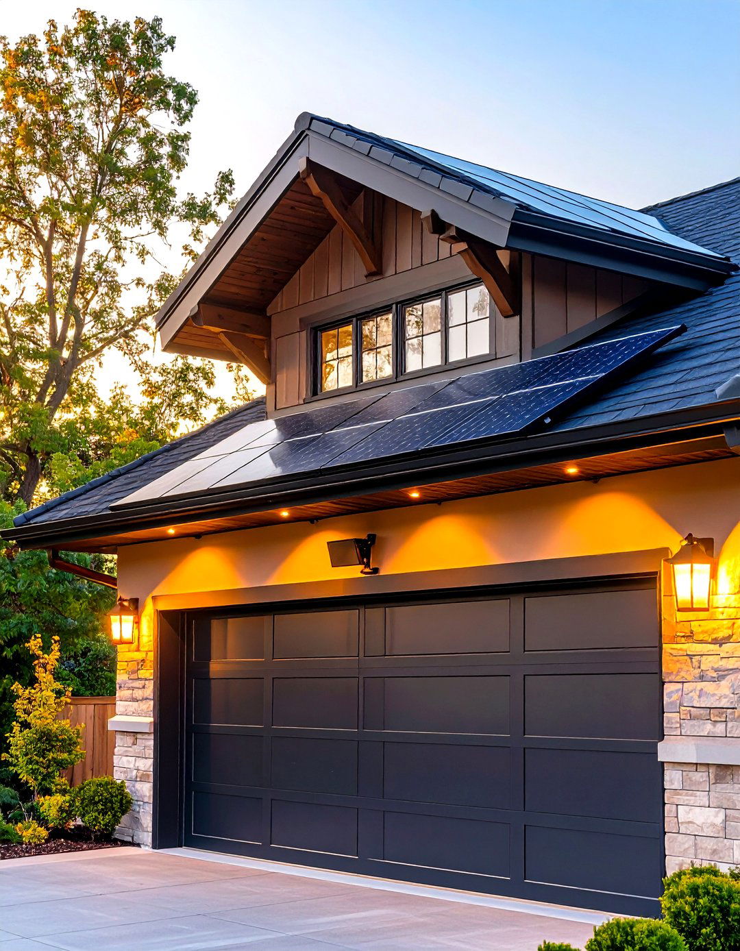 Solar Powered Security Lights Guard the Exterior Entry - 20 Garage Lighting Ideas