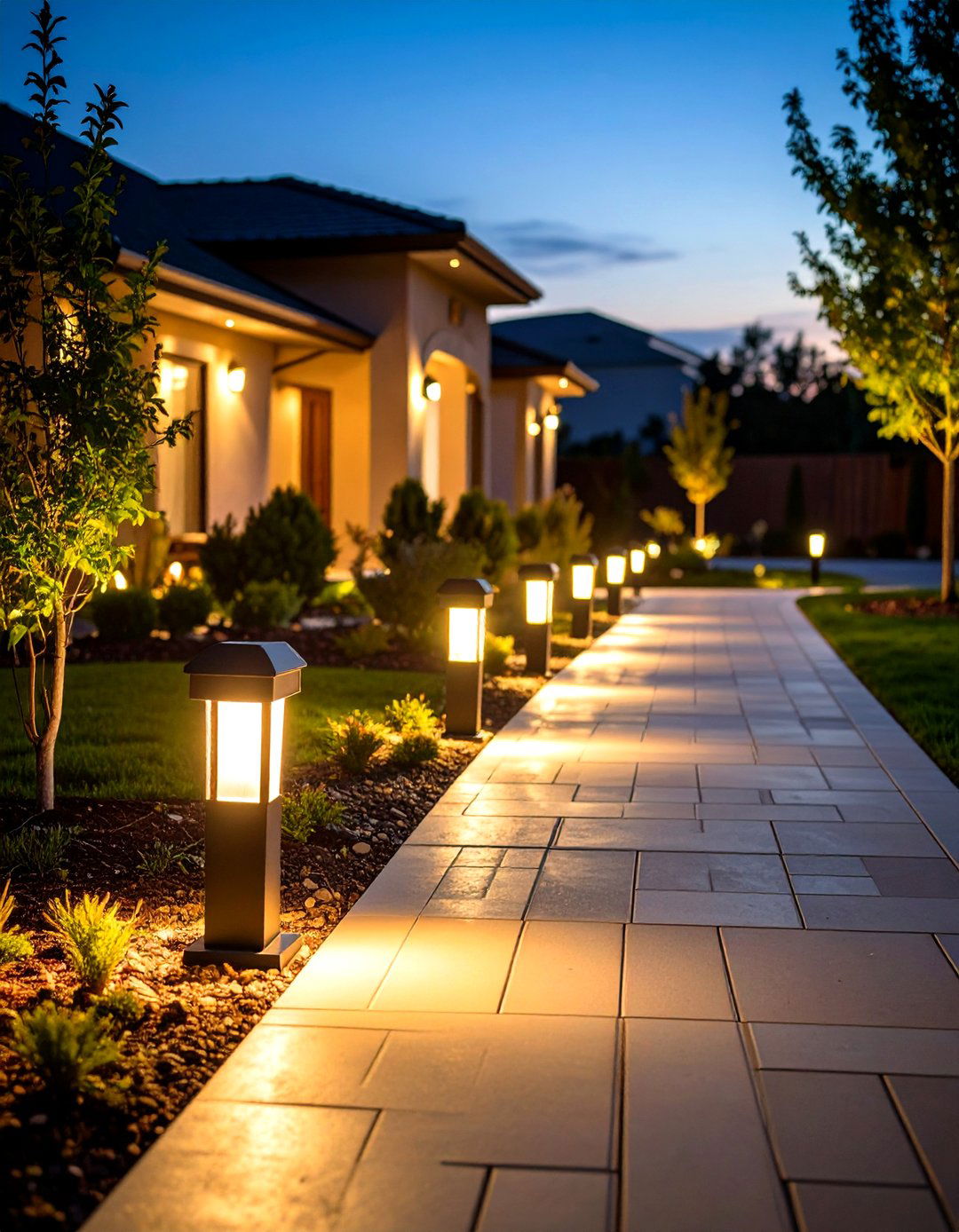 Solar Stake Lights Guiding the Driveway - 20 Driveway Landscape Ideas