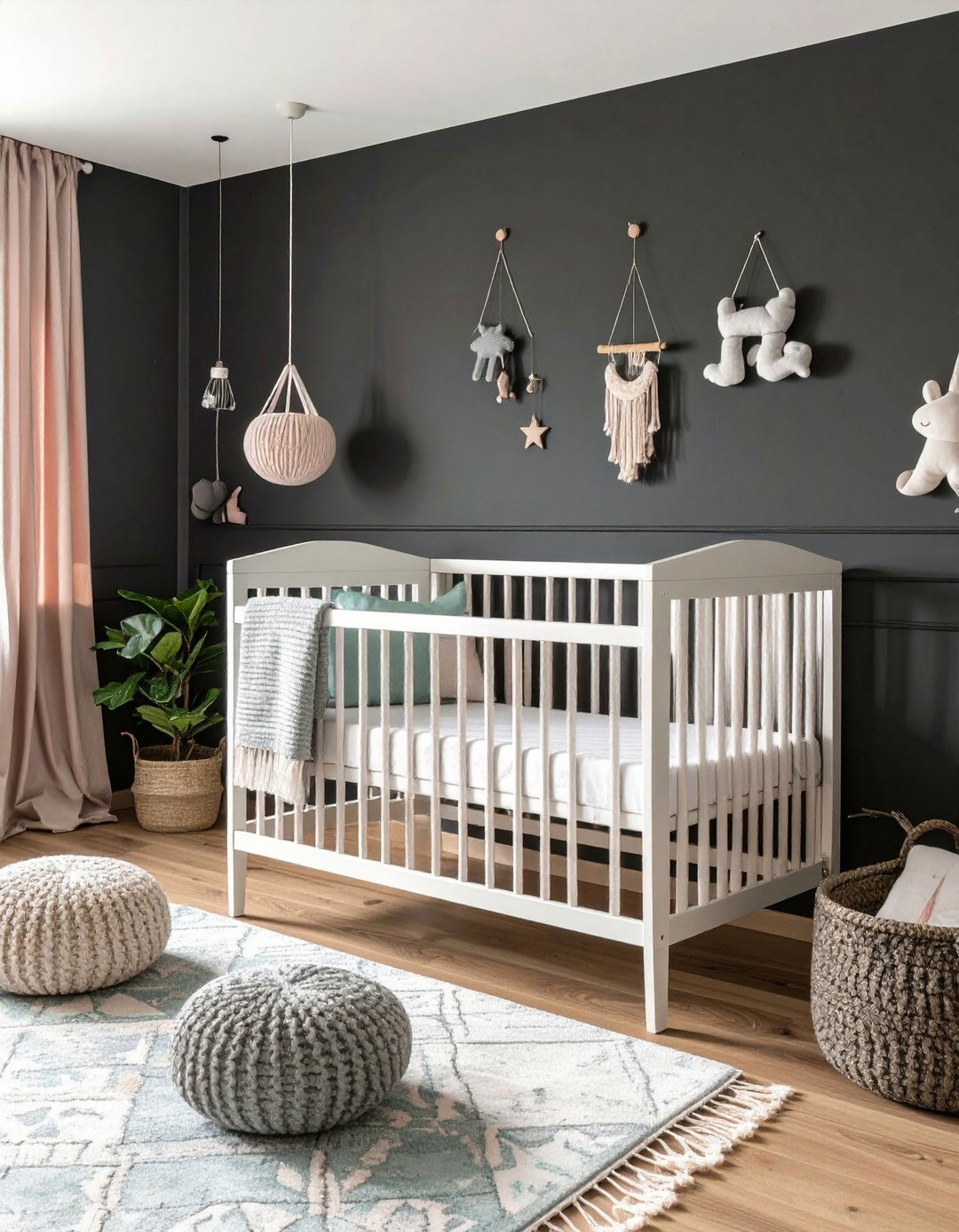 Sophisticated Black Nursery Softened by Pastels - 20 Black Room Ideas