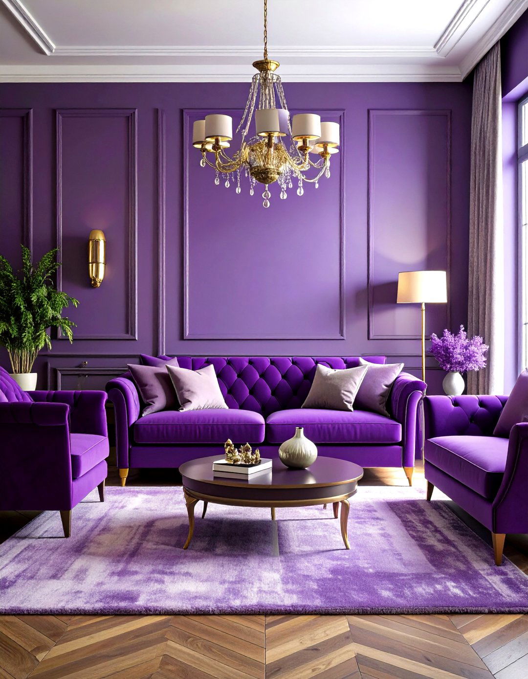 Sophisticated Purple Living Room with Monochromatic Scheme - 20 Purple Living Room Ideas