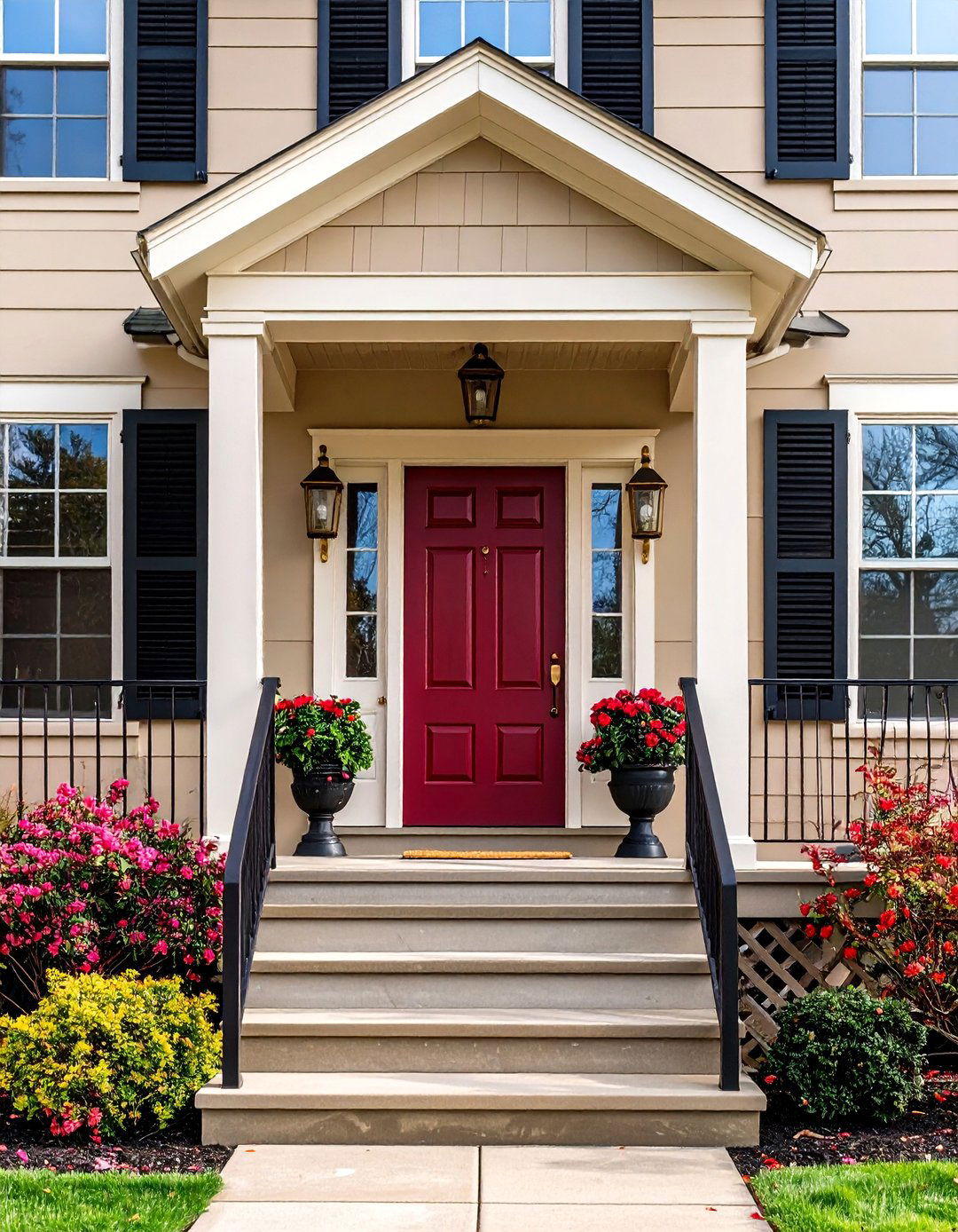 Sophisticated Taupe with Burgundy Statements - 20 Exterior Taupe House Color Combinations