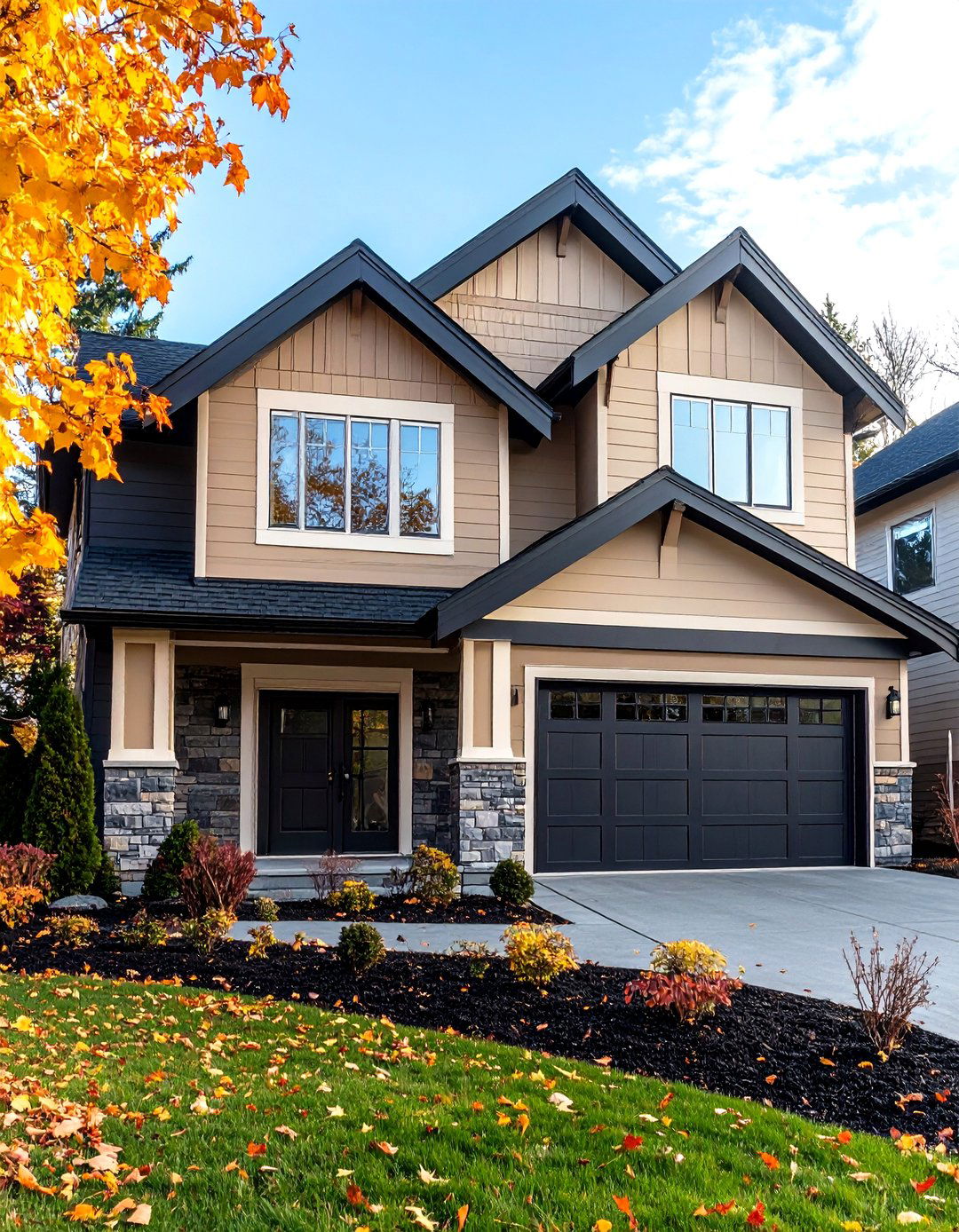 Sophisticated Taupe with Cream and Charcoal Two Tone Design - 20 Exterior Taupe House Color Combinations