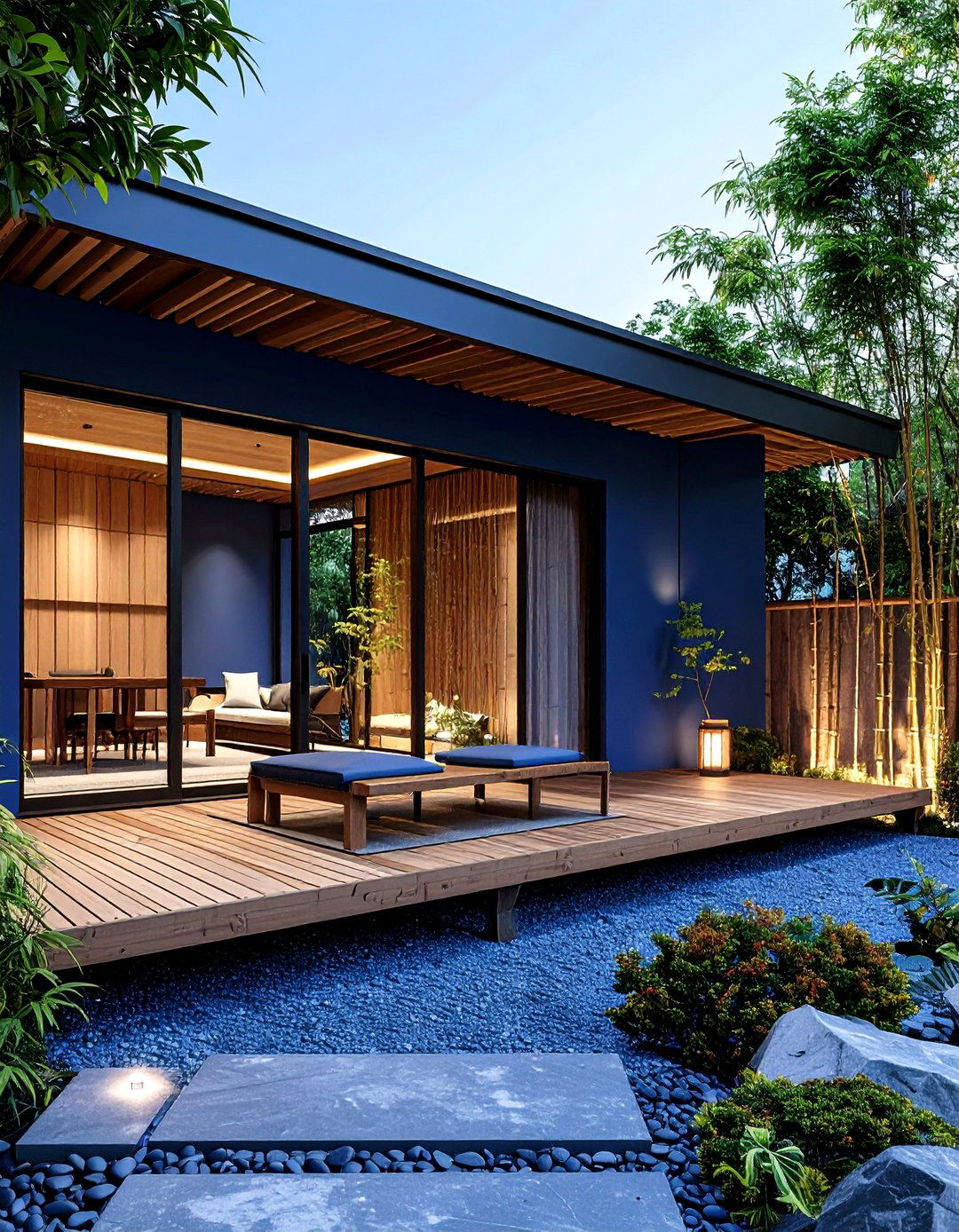 Sophisticated Zen Blue House Retreat - 20 Blue House With Black Trim Ideas