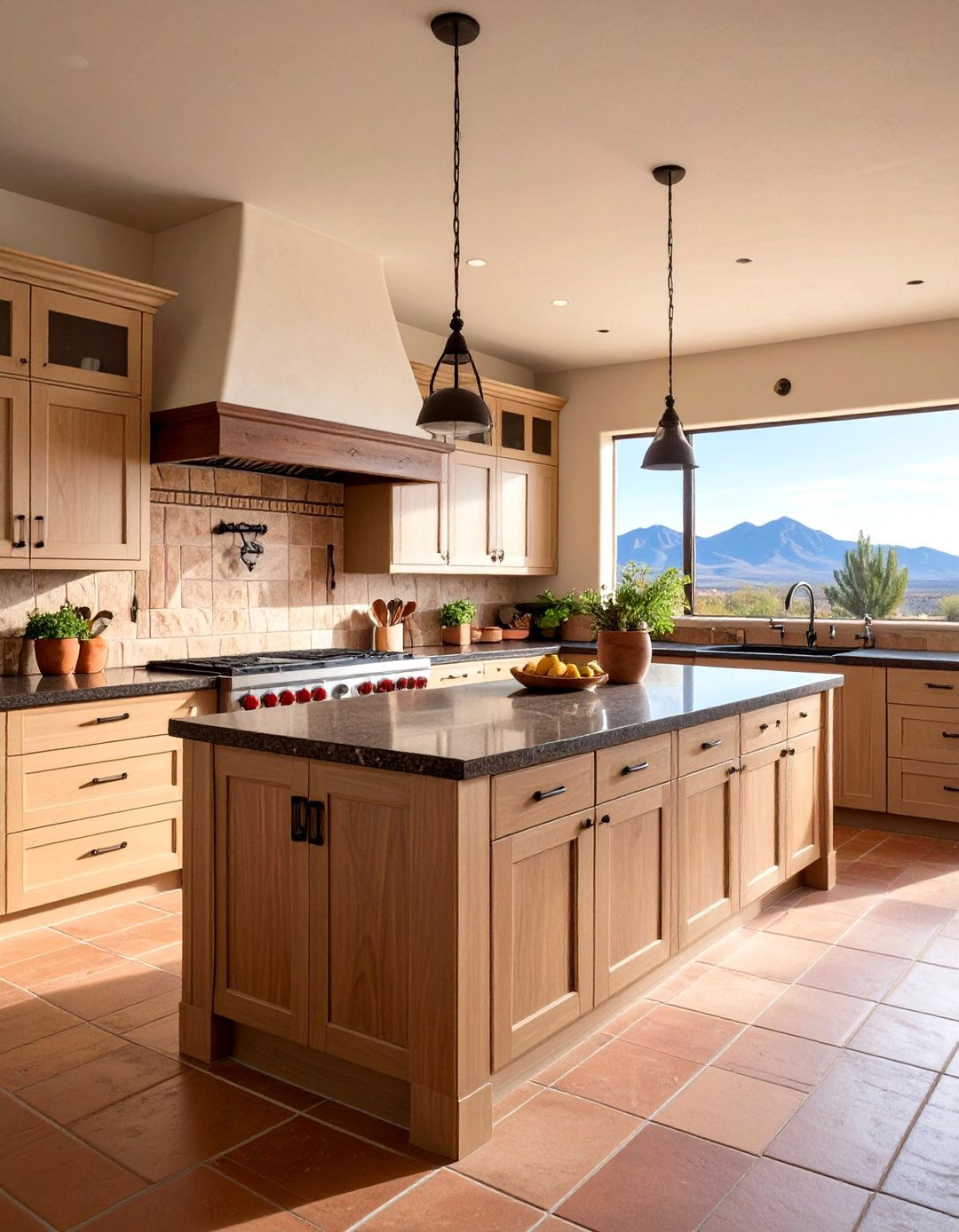 Southwest Adobe Kitchen With Dark Countertops and Light Cabinets - 20 kitchen with dark countertops and light cabinets