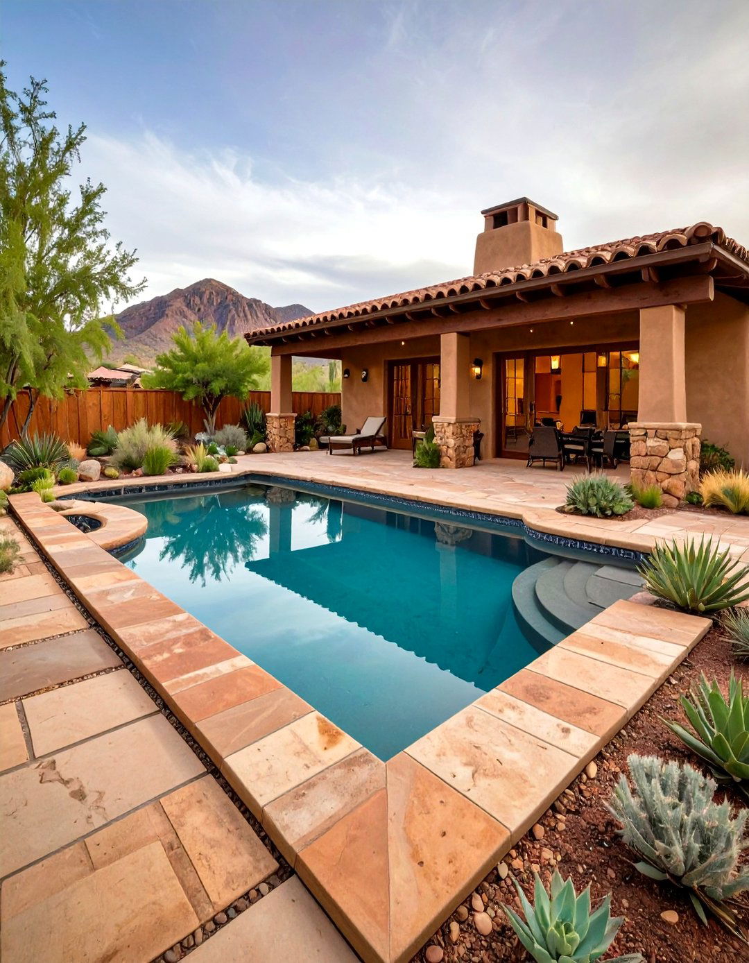 Southwest Adobe Pool House with Desert Landscaping - 20 Pool House Ideas