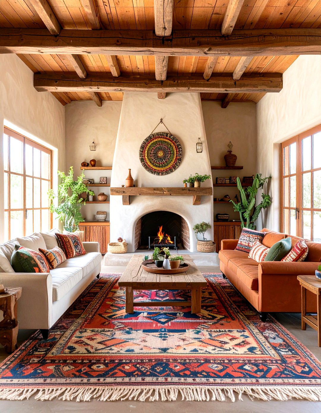 Southwest Adobe Style Rooms With Fireplaces With Vaulted Ceilings and Exposed Vigas - 20 Rooms With Fireplaces With Vaulted Ceilings Features