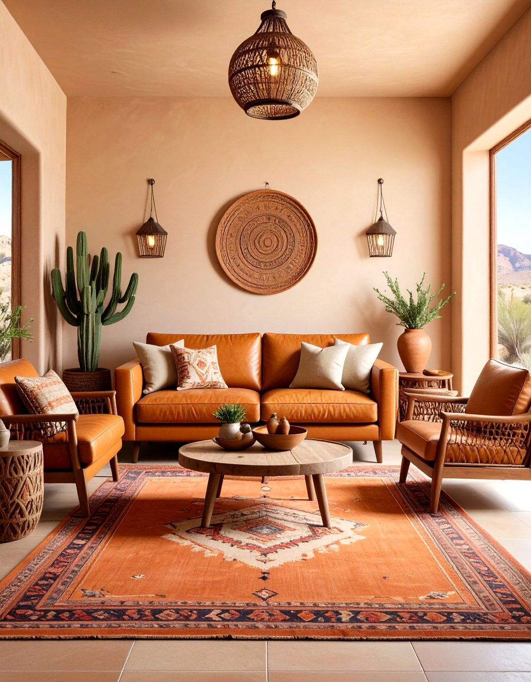 Southwestern Desert Retreat - 20 Brown Leather Couch Living Room Ideas