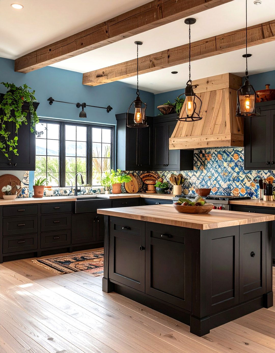 Southwestern Kitchen With Black Cabinets And Mesquite Countertops - 20 Kitchen With Black Cabinets And Wood Countertops Ideas
