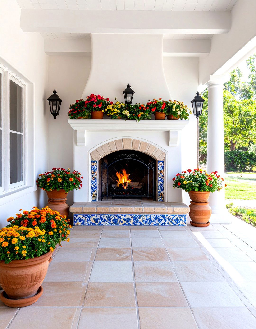 Southwestern Porch Fireplace with Adobe and Desert Styling - 20 Porch Fireplace Ideas