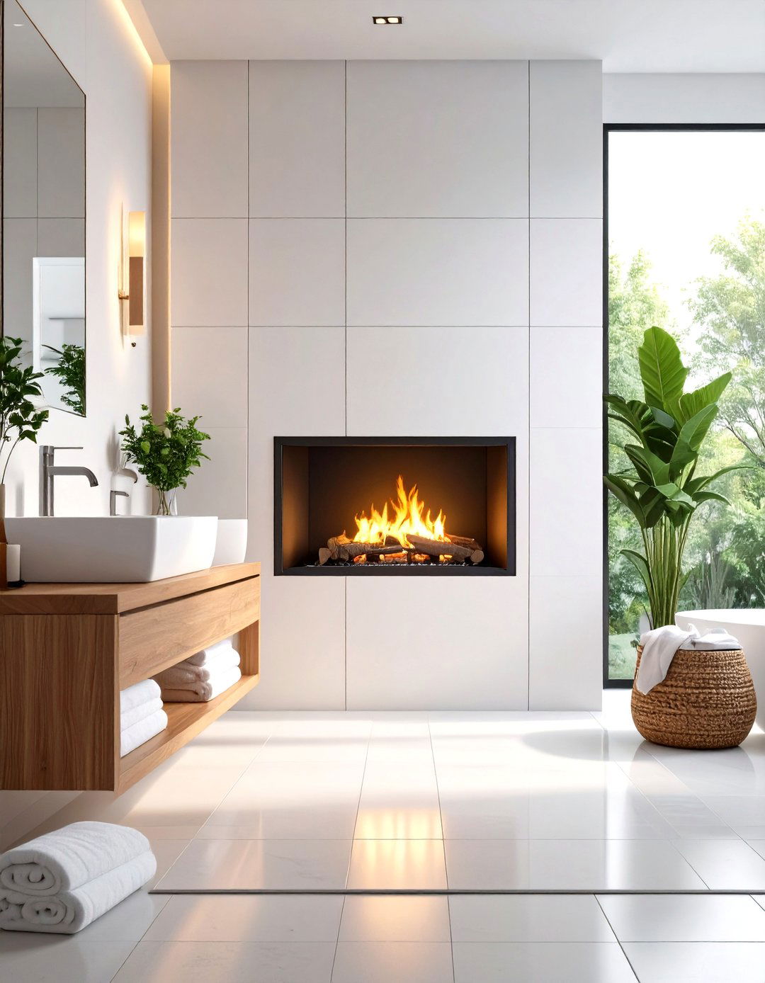 Spa Inspired Bathroom Electric Fireplace - 20 Electric Fireplace Ideas