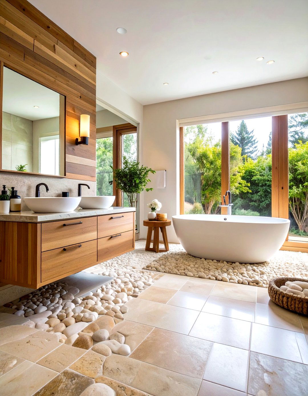 Spa Inspired Natural Stone Penny Tile Floor - 20 Penny Tile Bathroom Floor Ideas