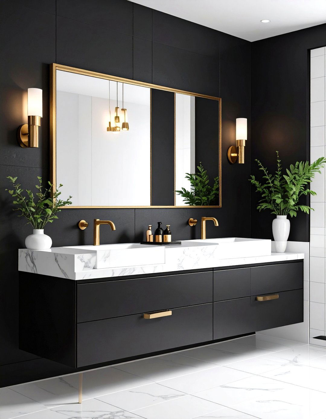 Spa Like Black Accent Wall in the Bathroom - 20 Black Accent Wall Ideas