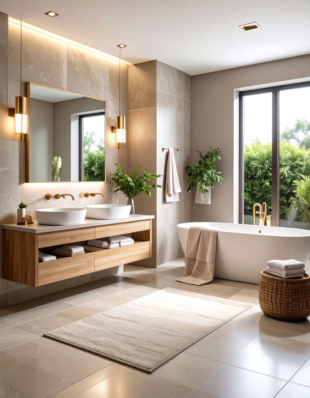 Spa Like Greige and Brass Bathroom - 20 Greige Interior Design Ideas
