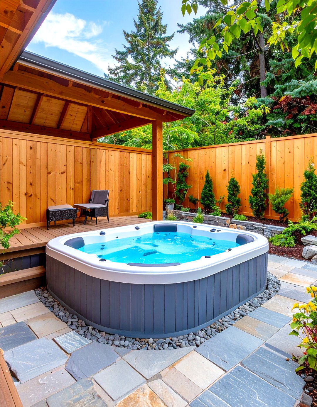 Spa Side Flagstone Patio with Privacy Screens - 20 Flagstone Patio Ideas