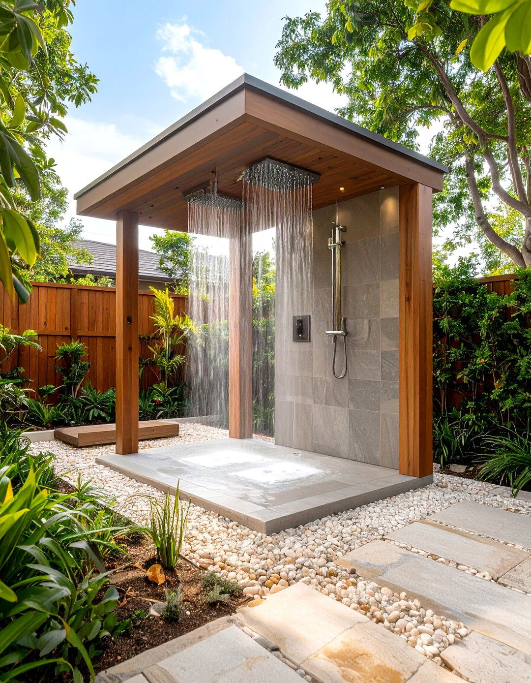 Spa Style Multi Head Outdoor Shower - 20 Outdoor Shower Ideas