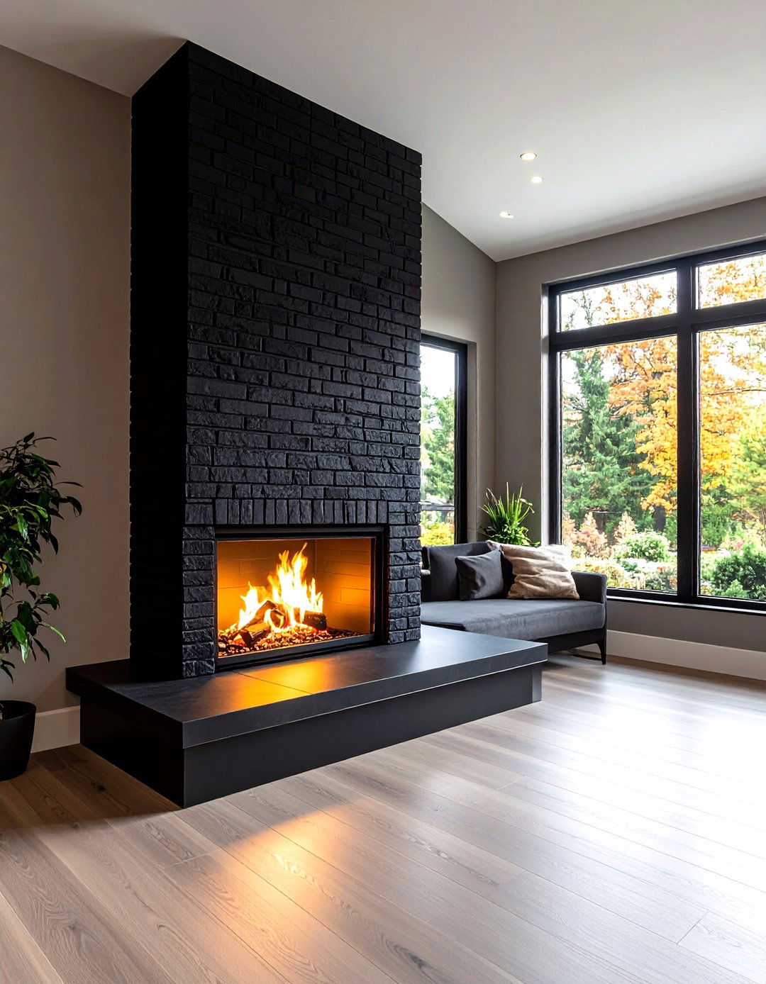 Space Saving Corner Black Brick Fireplace - 20 Black Brick Fireplace Ideas
