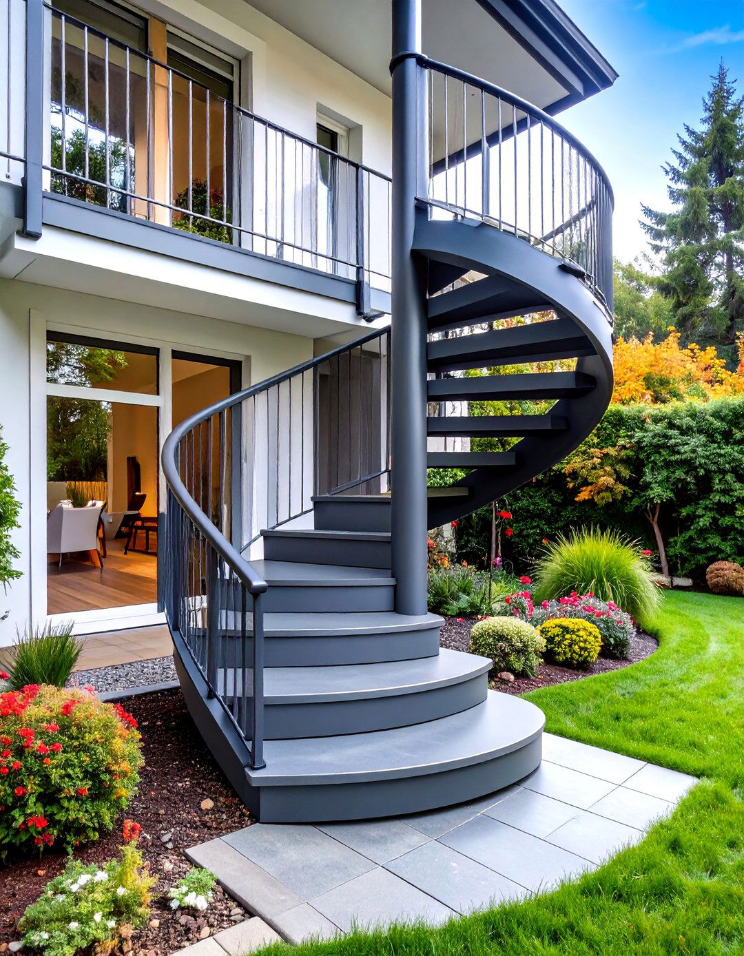 Space Saving Spiral Deck Steps in Powder Coated Steel - 20 Deck Steps Ideas