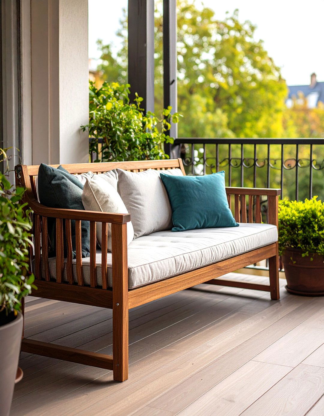 Space Saving Storage Bench on a French Balcony - 20 French Balcony Ideas