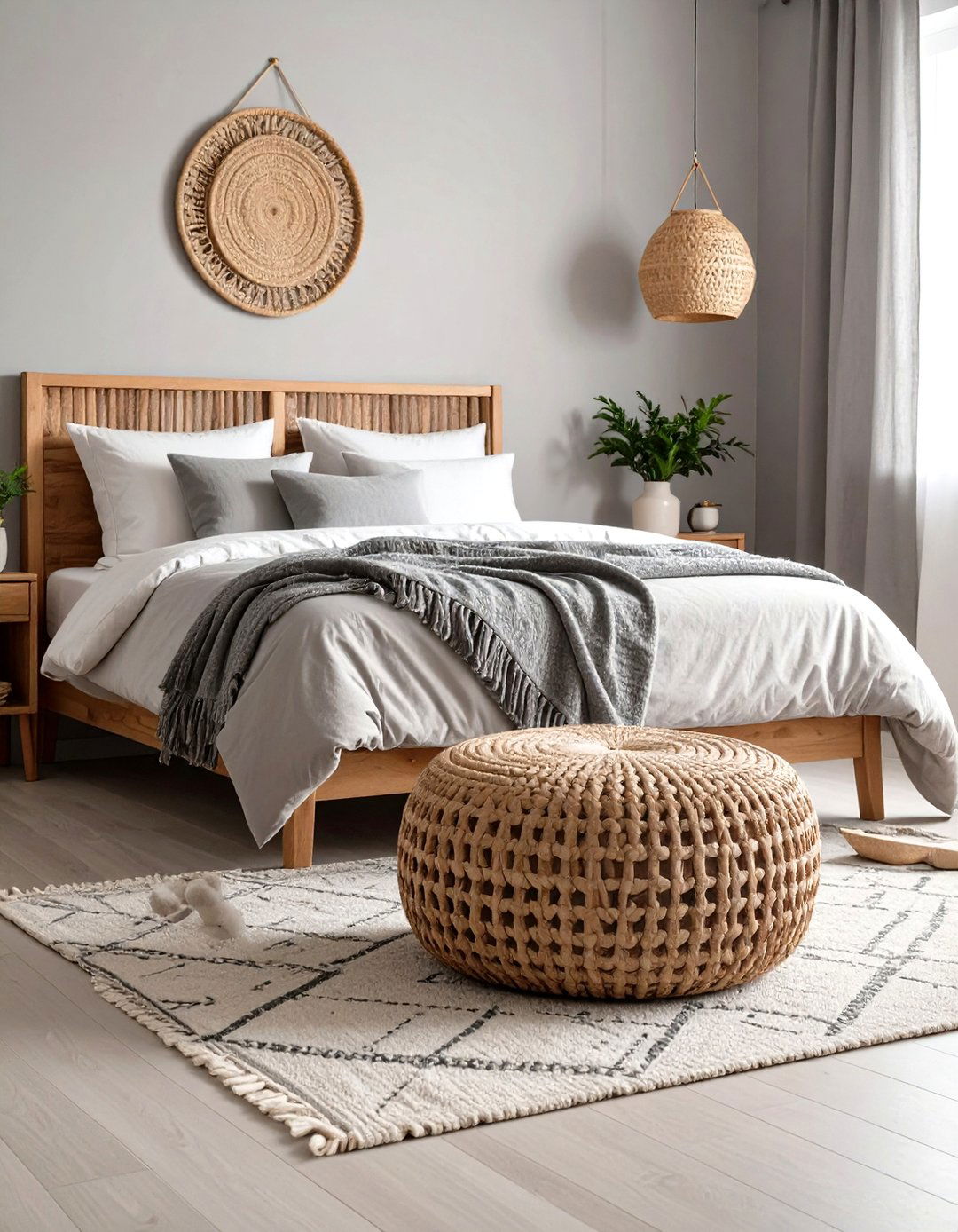 Space Saving Storage Ottomans in a Small Grey Boho Bedroom - 20 Grey Boho Bedroom Ideas
