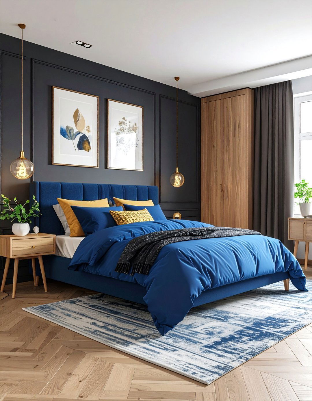 Space Stretching Dark Walls in Compact Black and Blue Bedrooms - 20 Black and Blue Bedroom Ideas