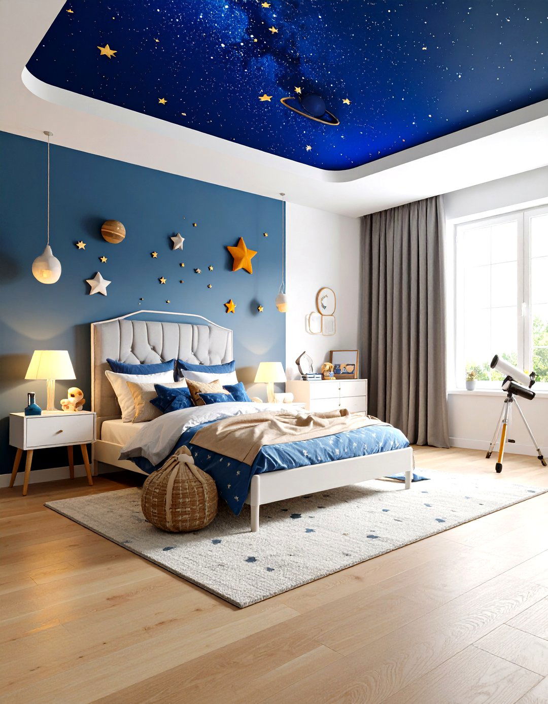 Space Themed Boys Room with Galaxy Ceiling - 20 Boys Room Ideas