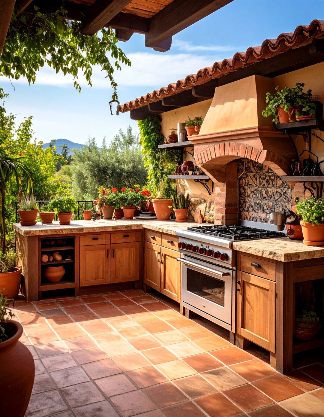 Spacious Outdoor Kitchens - 20 Spanish Mediterranean House Ideas