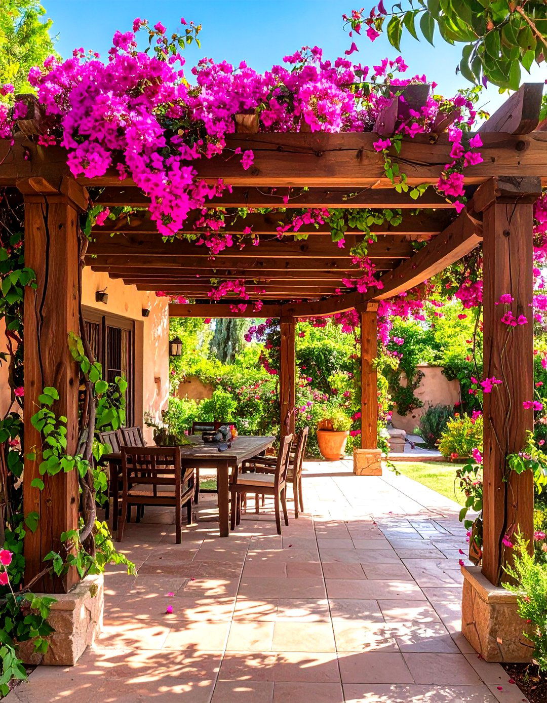 Spanish Bungalow Exterior Bougainvillea Draped Pergola - 20 spanish bungalow exterior ideas