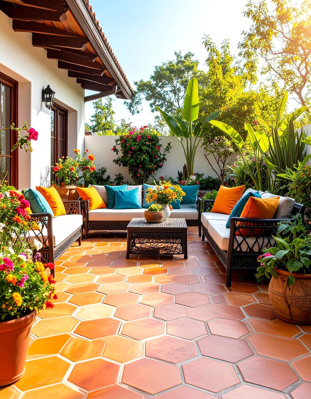 Spanish Colonial Revival Patterned Saltillo Tile Terrace - 20 spanish colonial revival architecture