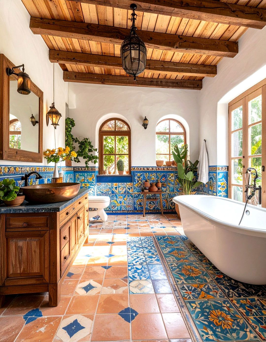 Spanish Colonial Vintage Bathroom with Hand Painted Tile Artistry - 20 Vintage Bathroom Ideas