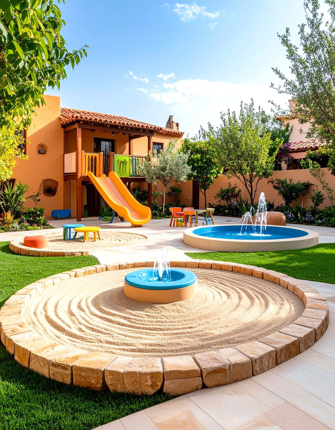 Spanish Courtyard with Childrens Play Integration - 20 Spanish Courtyard Ideas